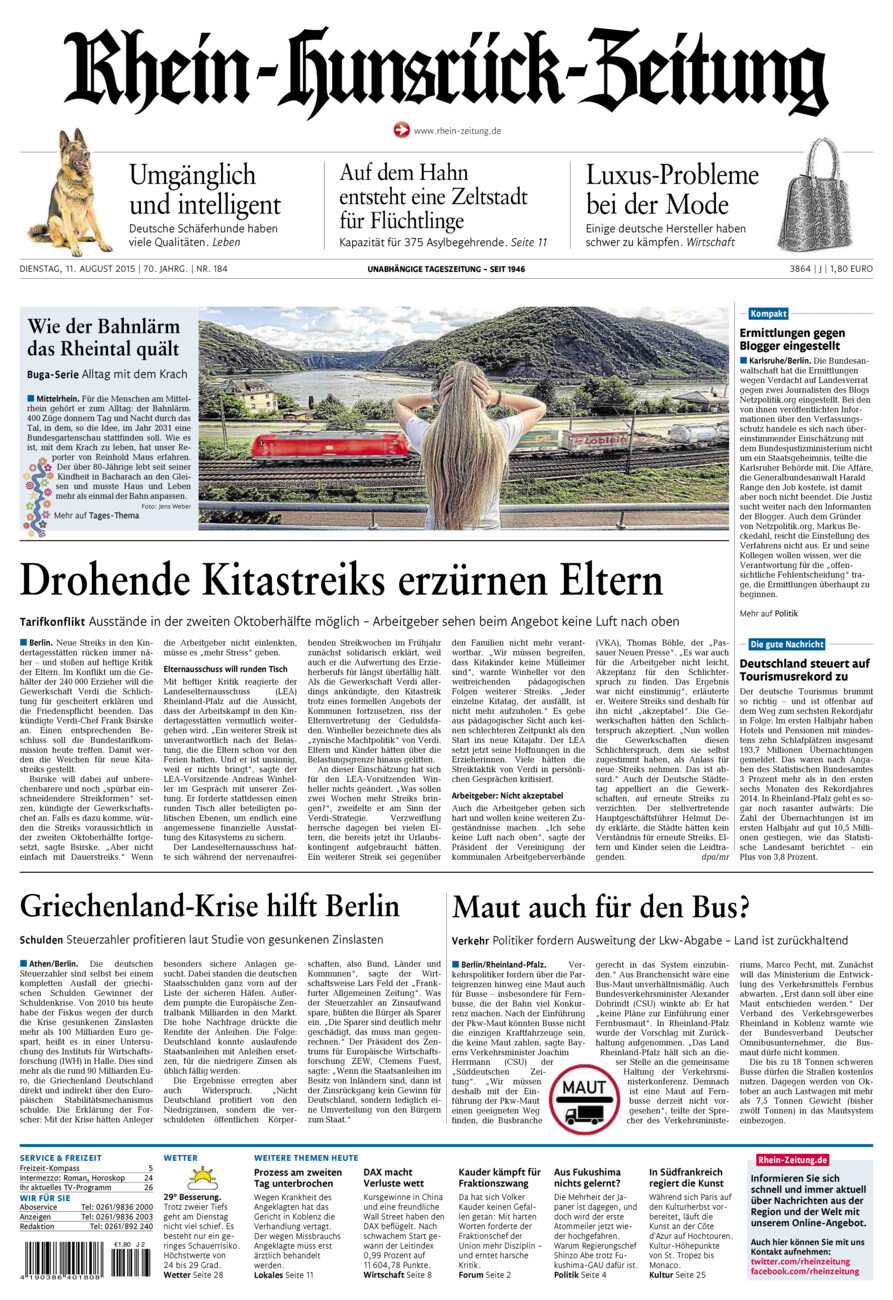 Rhein-Hunsrück-Zeitung vom Dienstag, 11.08.2015