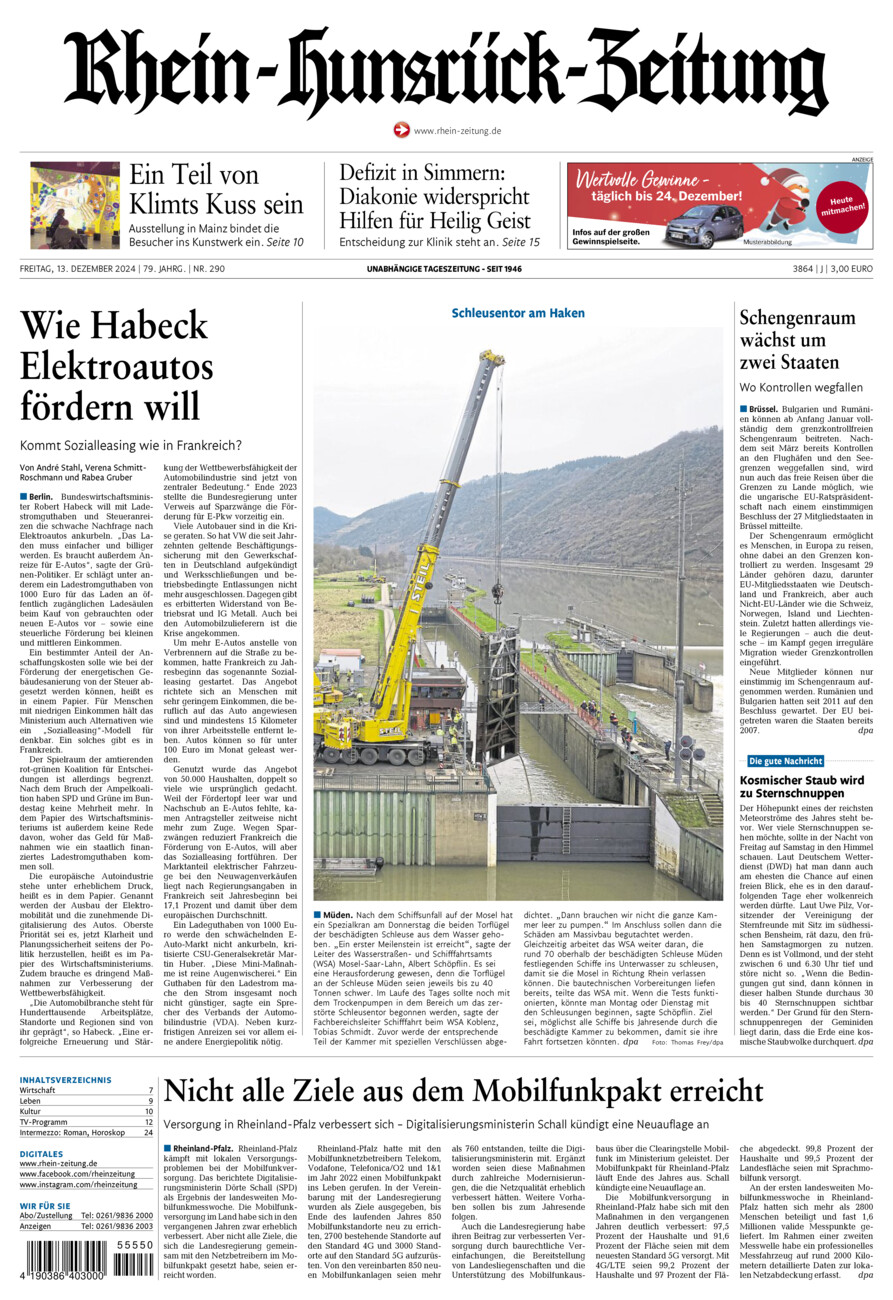 Rhein-Hunsrück-Zeitung vom Freitag, 13.12.2024