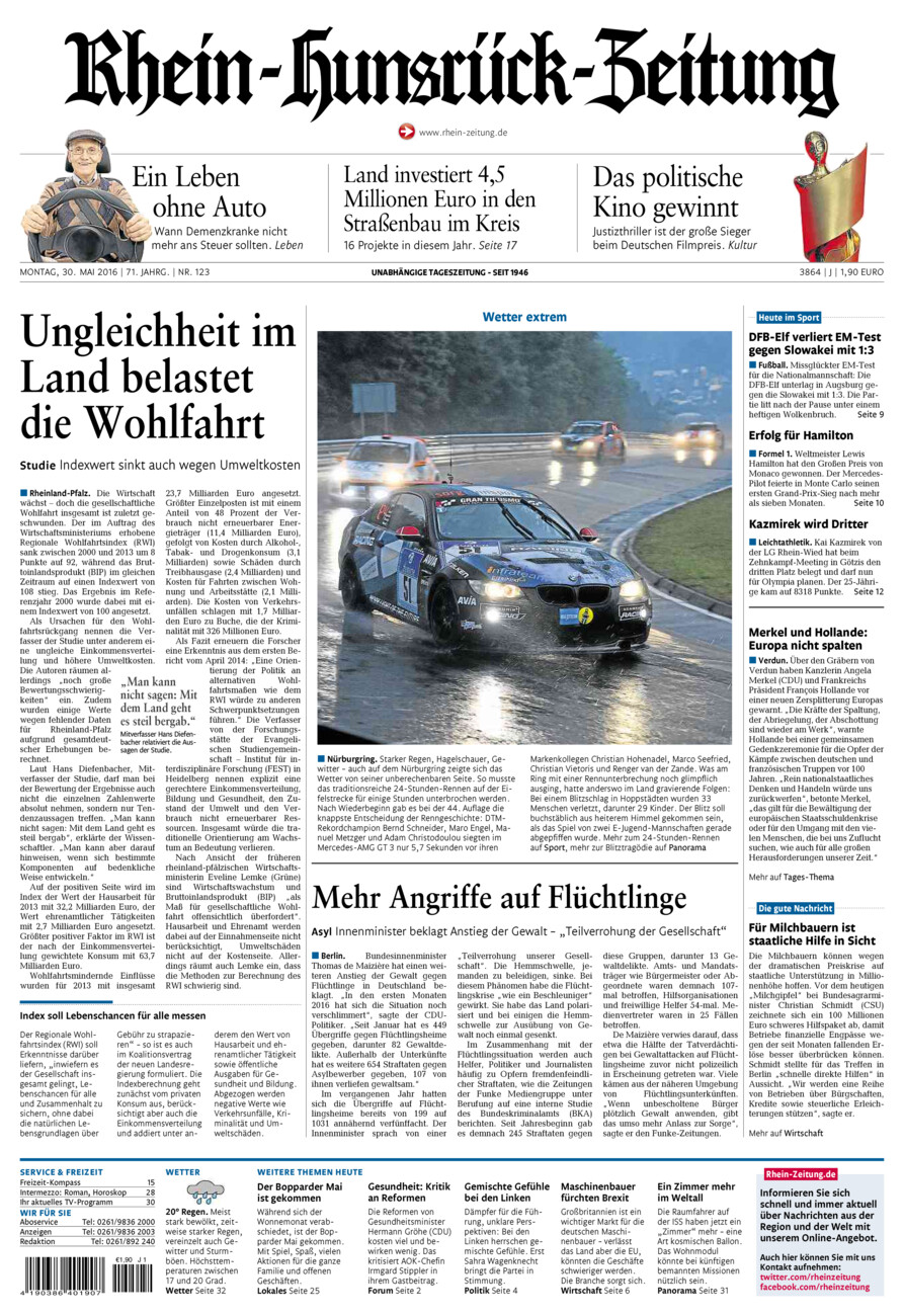 Rhein-Hunsrück-Zeitung vom Montag, 30.05.2016