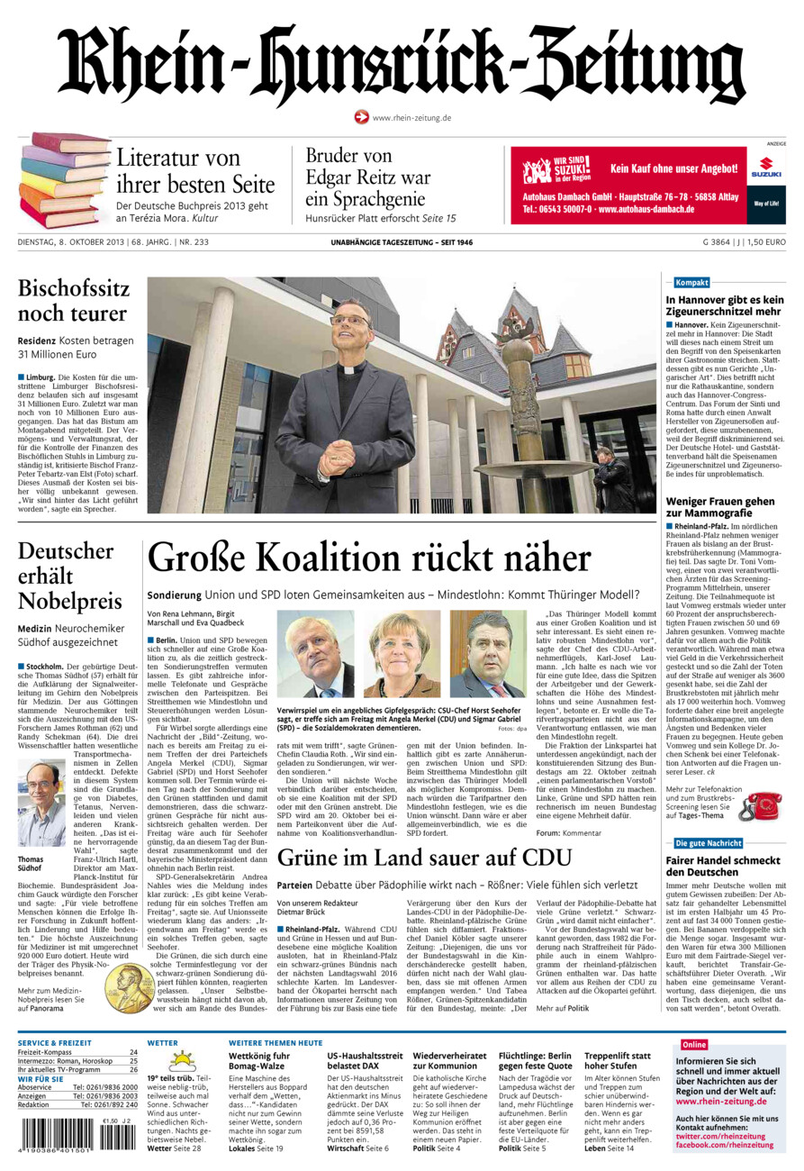 Rhein-Hunsrück-Zeitung vom Dienstag, 08.10.2013