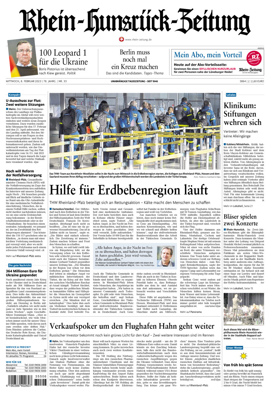 Rhein-Hunsrück-Zeitung vom Mittwoch, 08.02.2023