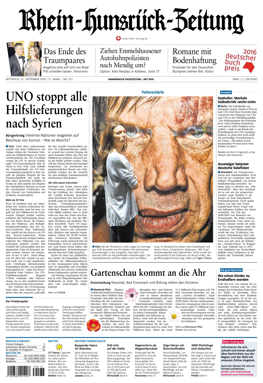Rhein-Hunsrück-Zeitung vom Mittwoch, 21.09.2016