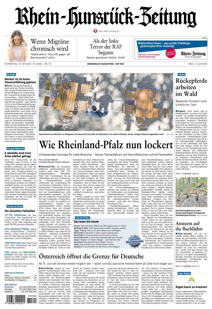 Rhein-Hunsrück-Zeitung vom Donnerstag, 14.05.2020