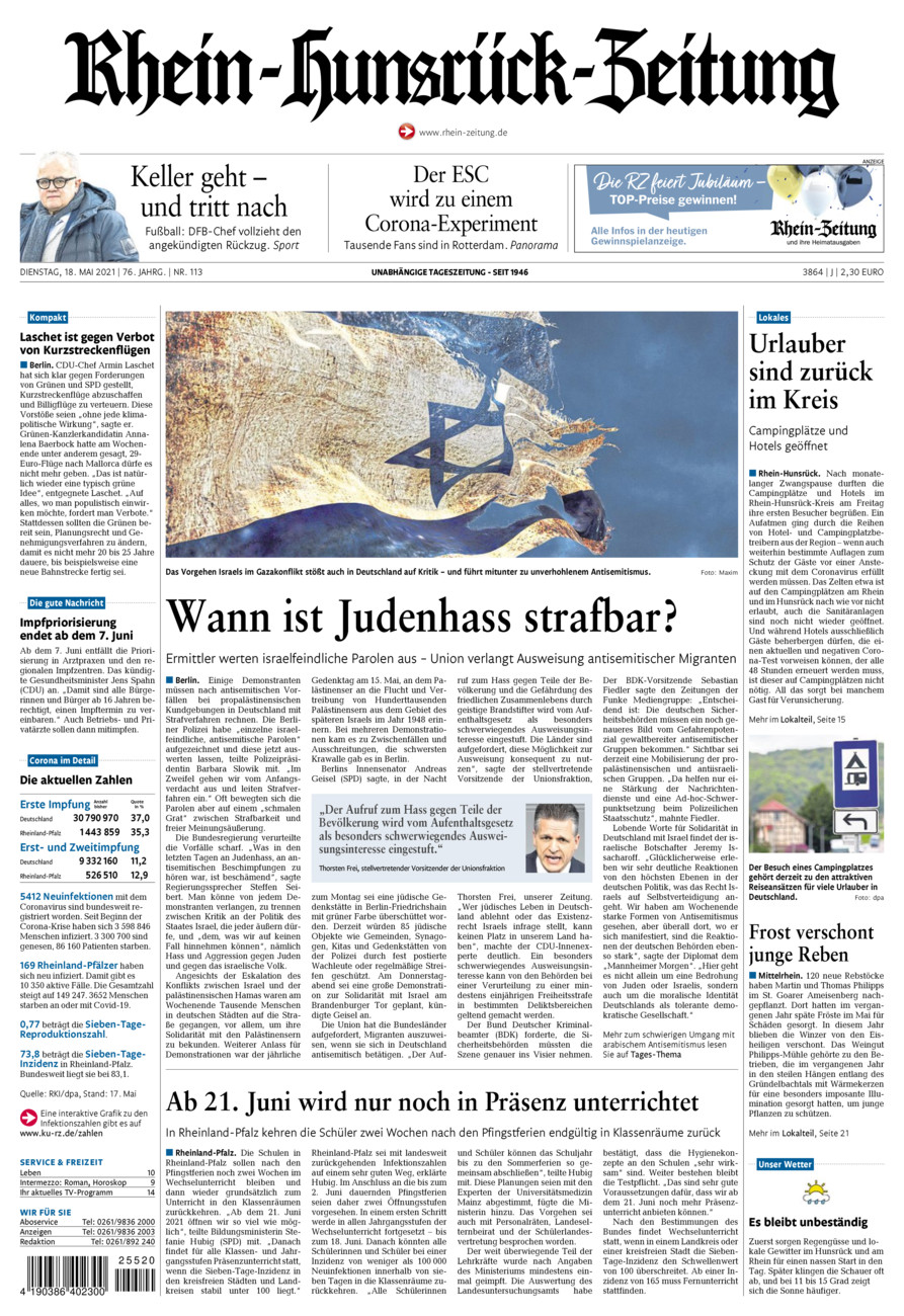 Rhein-Hunsrück-Zeitung vom Dienstag, 18.05.2021