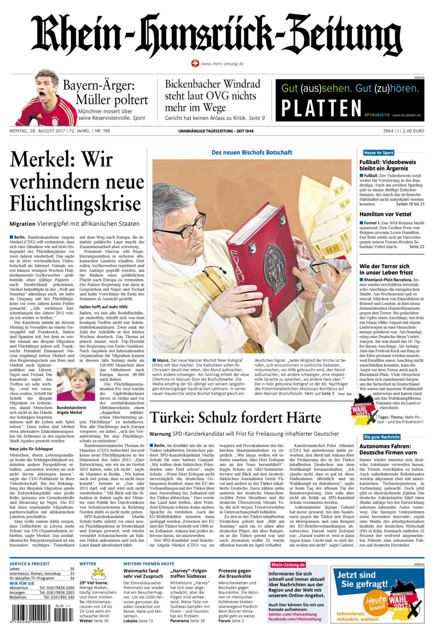 Rhein-Hunsrück-Zeitung vom Montag, 28.08.2017