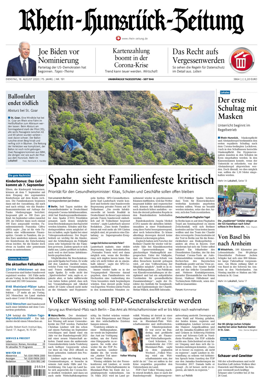 Rhein-Hunsrück-Zeitung vom Dienstag, 18.08.2020