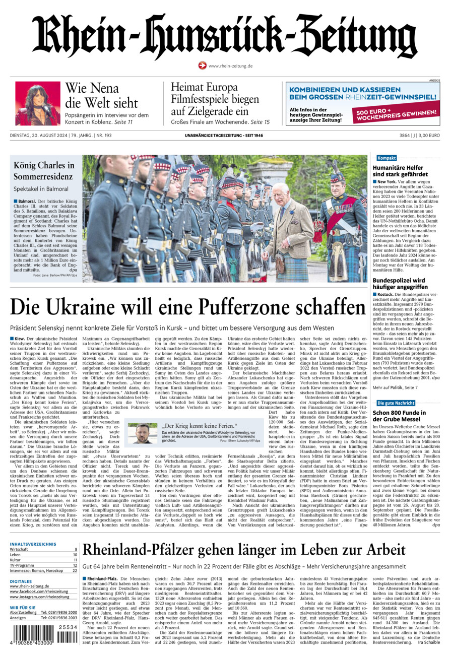 Rhein-Hunsrück-Zeitung vom Dienstag, 20.08.2024