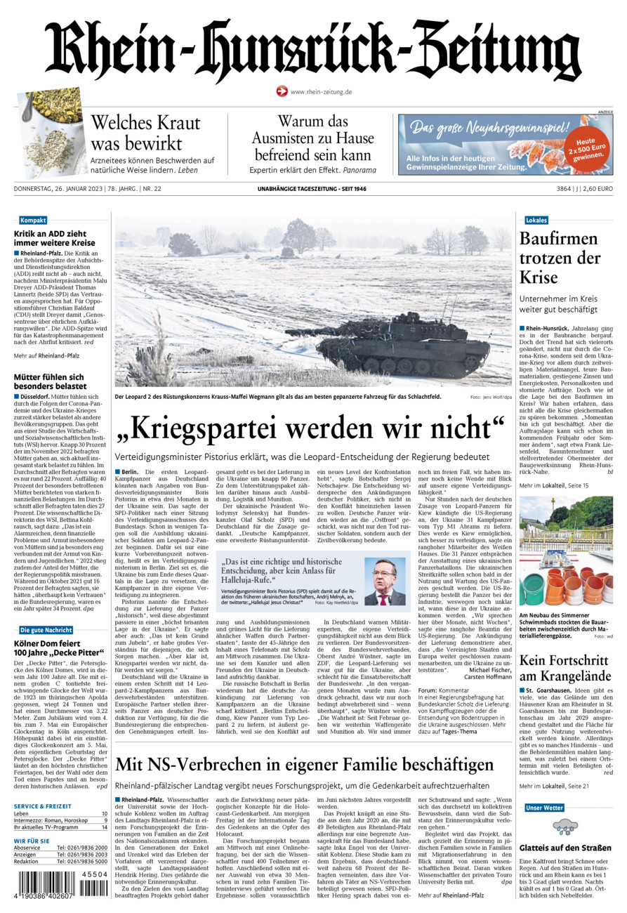 Rhein-Hunsrück-Zeitung vom Donnerstag, 26.01.2023