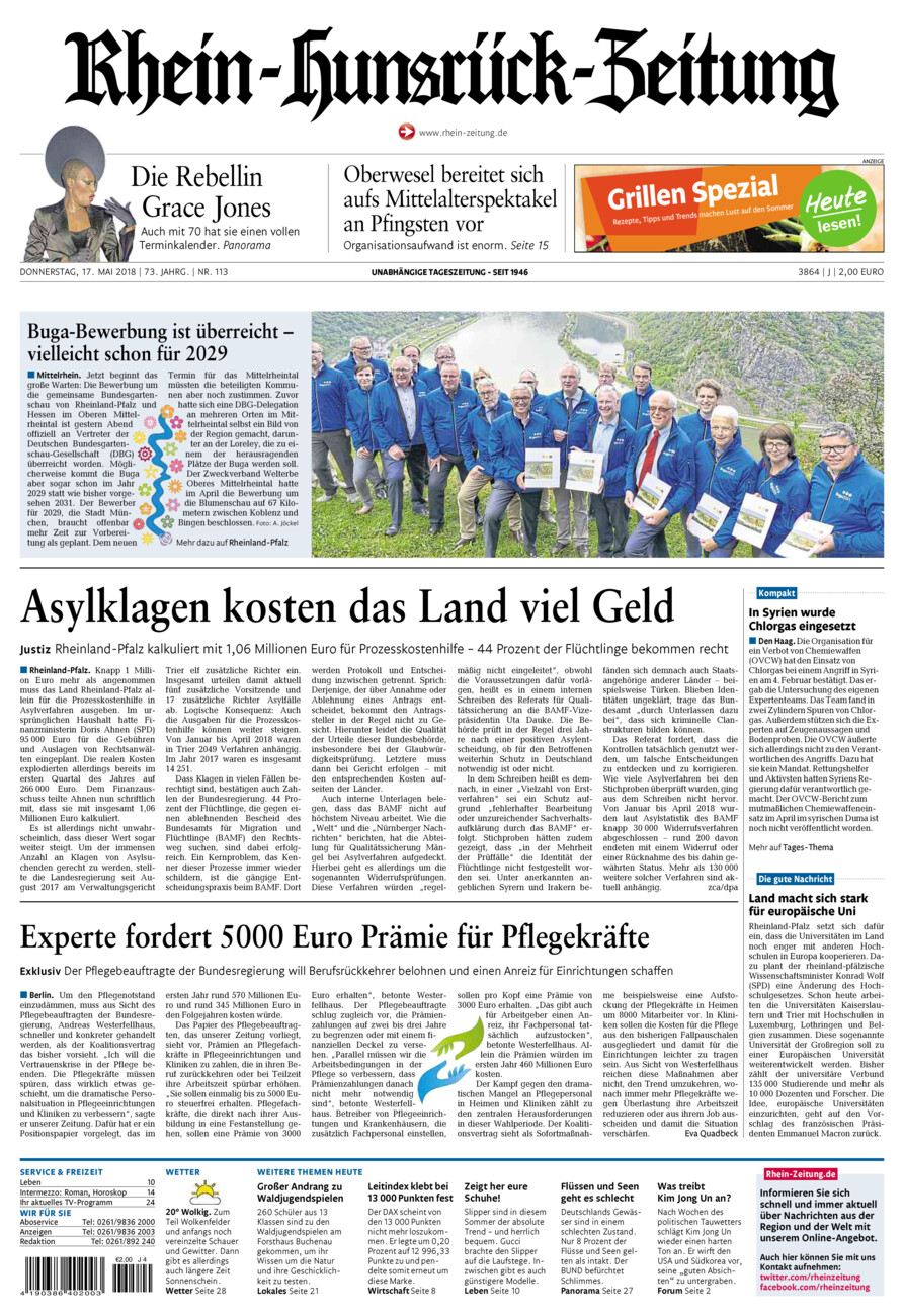 Rhein-Hunsrück-Zeitung vom Donnerstag, 17.05.2018