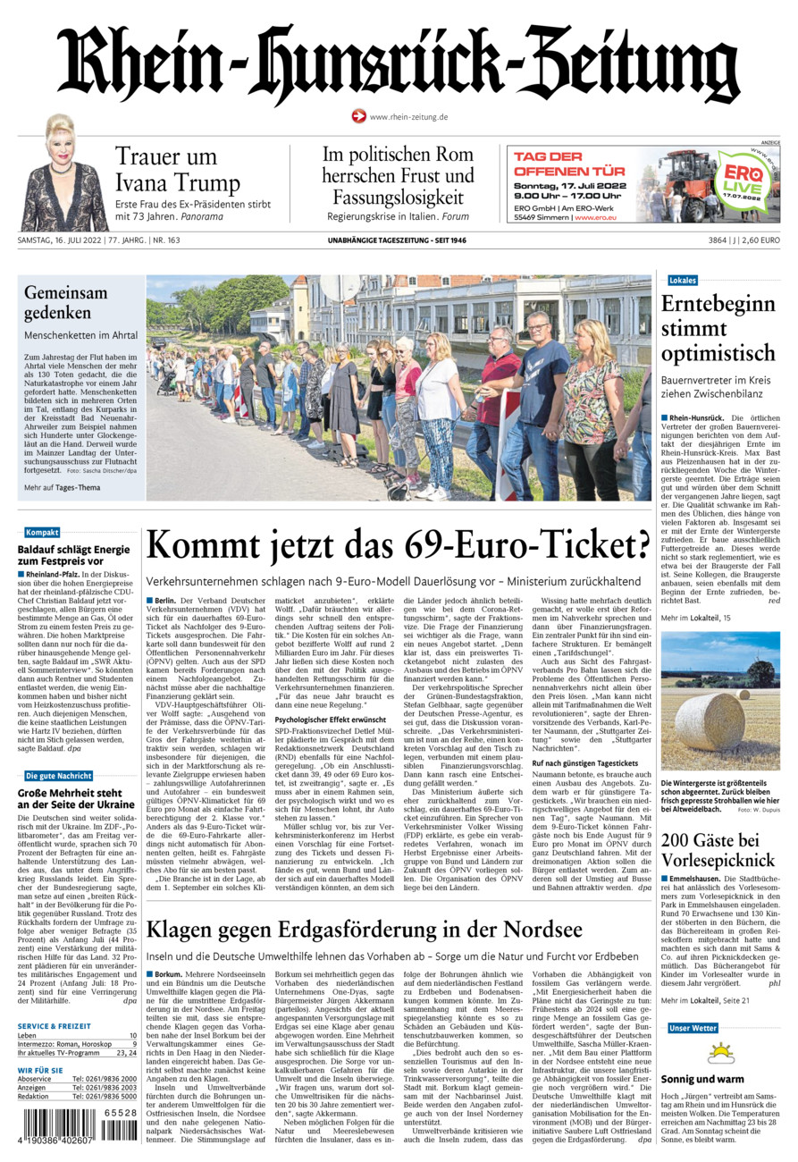 Rhein-Hunsrück-Zeitung vom Samstag, 16.07.2022