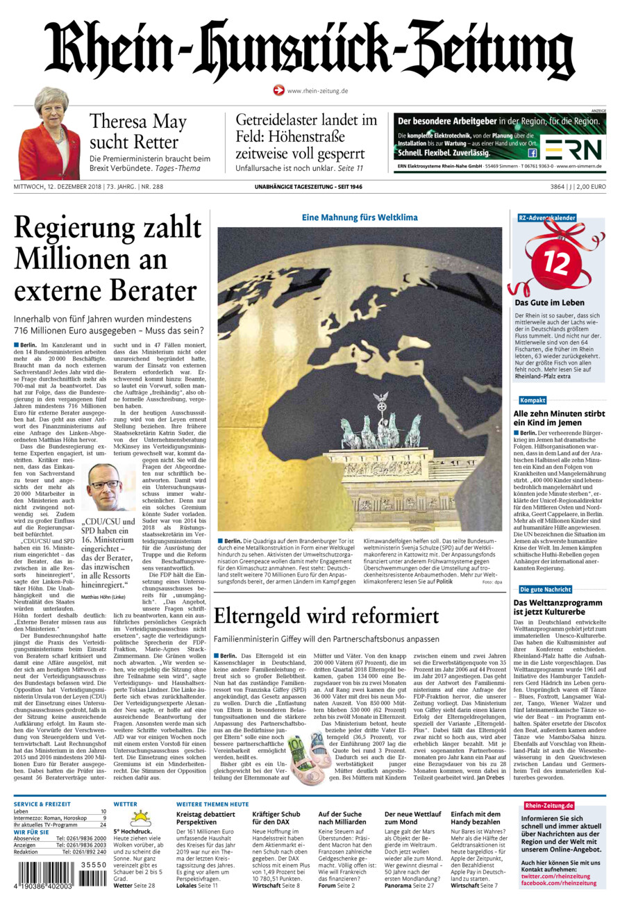 Rhein-Hunsrück-Zeitung vom Mittwoch, 12.12.2018