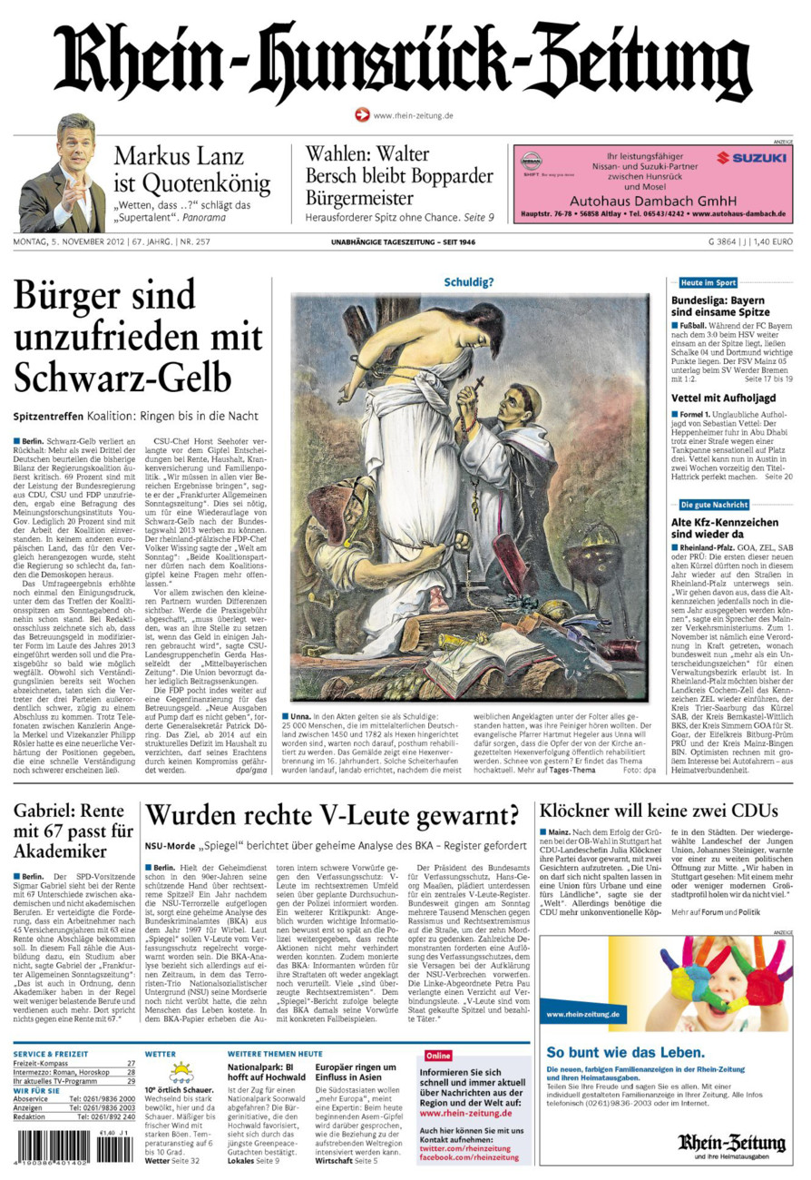 Rhein-Hunsrück-Zeitung vom Montag, 05.11.2012