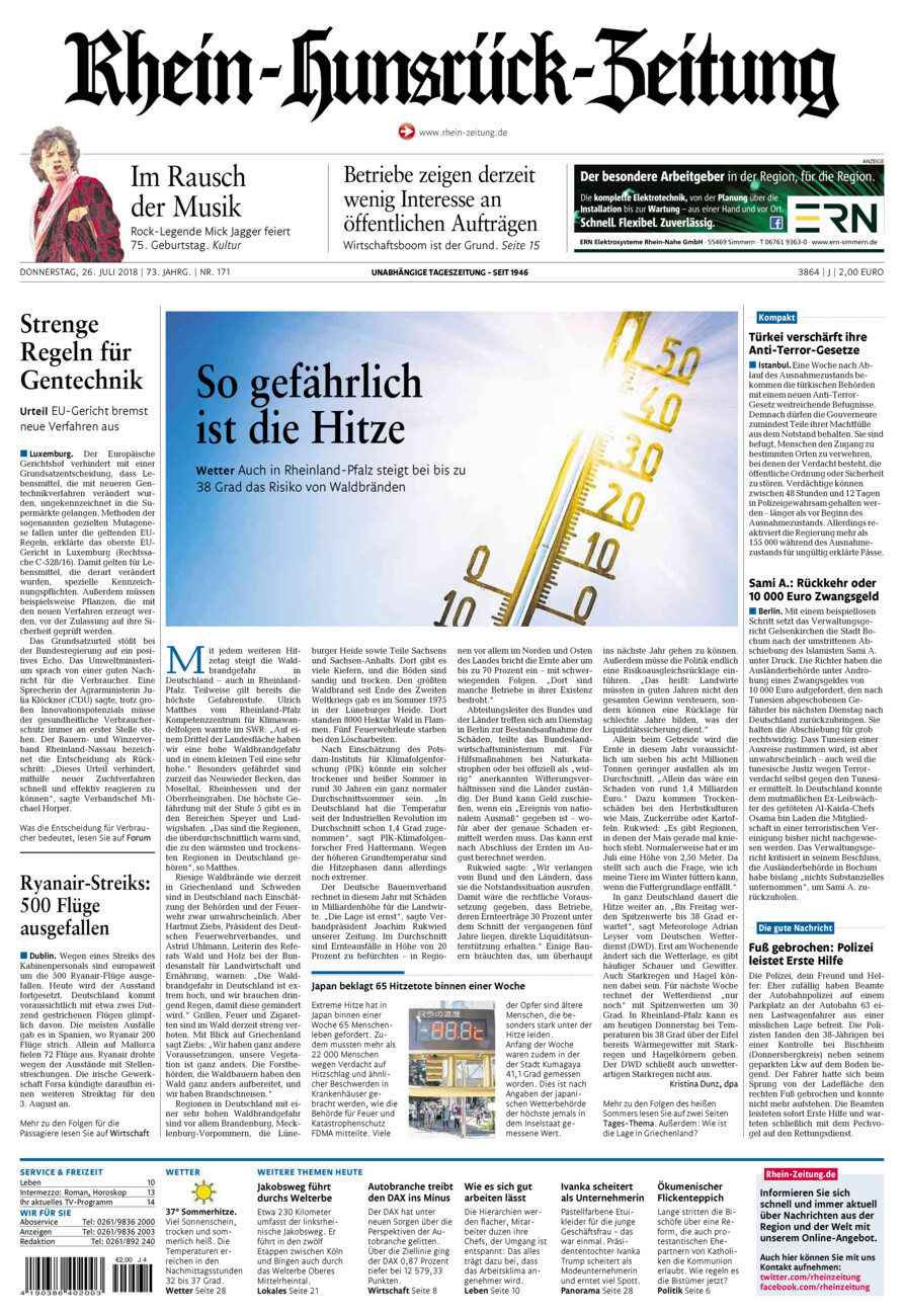 Rhein-Hunsrück-Zeitung vom Donnerstag, 26.07.2018