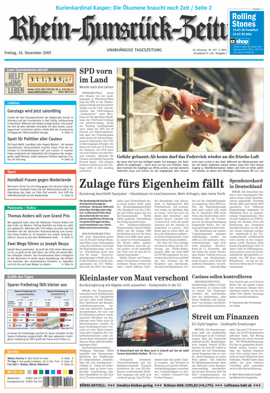Rhein-Hunsrück-Zeitung vom Freitag, 16.12.2005
