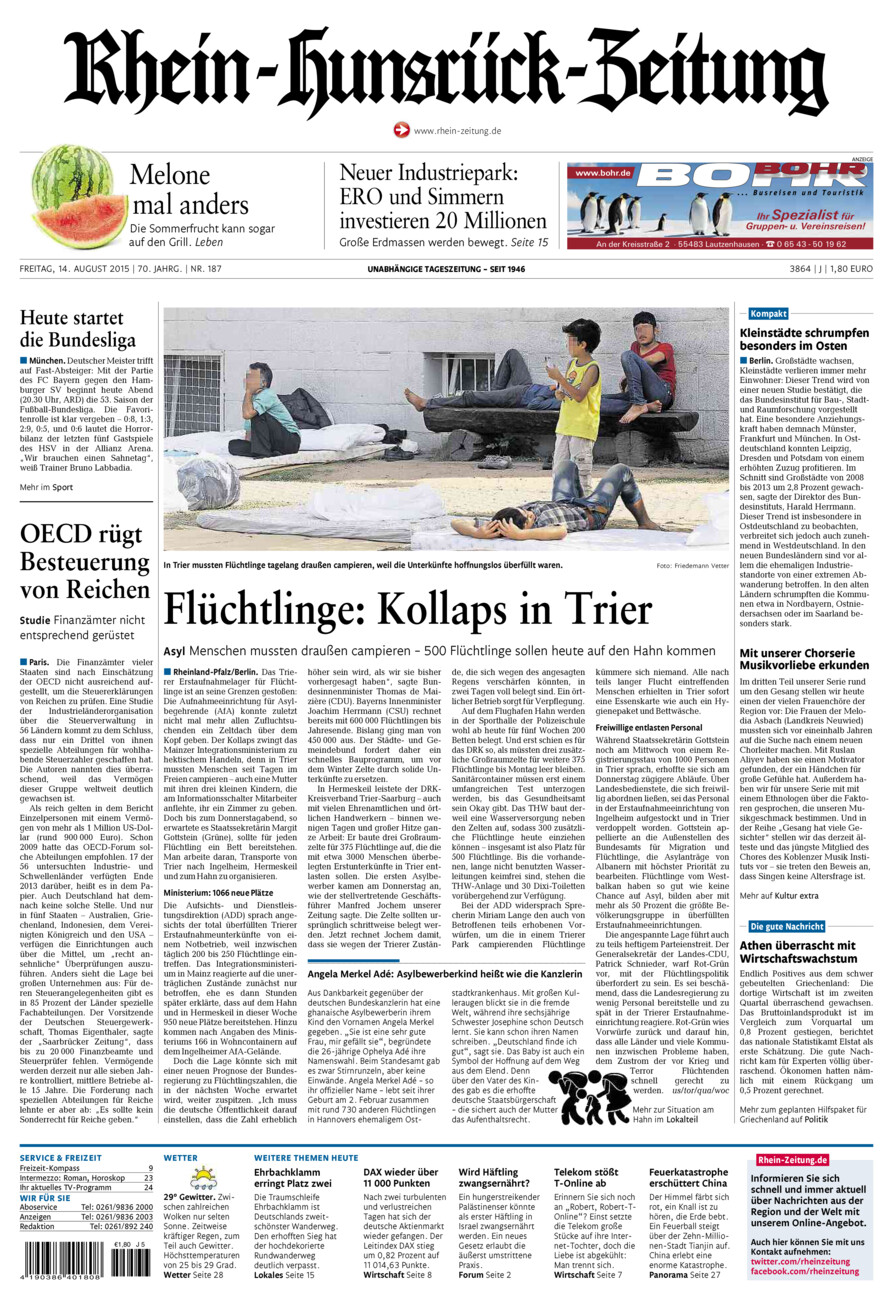 Rhein-Hunsrück-Zeitung vom Freitag, 14.08.2015