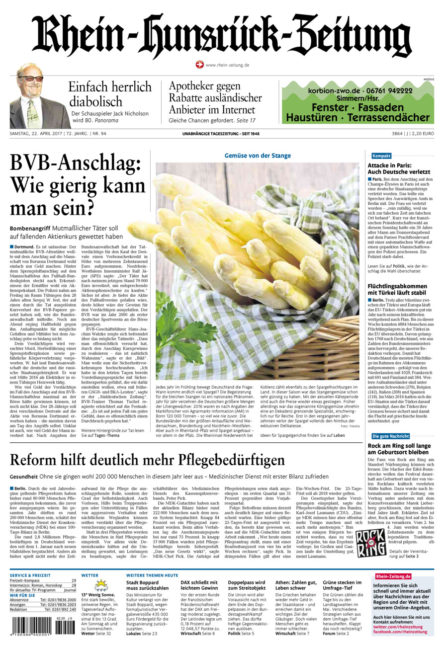 Rhein-Hunsrück-Zeitung vom Samstag, 22.04.2017