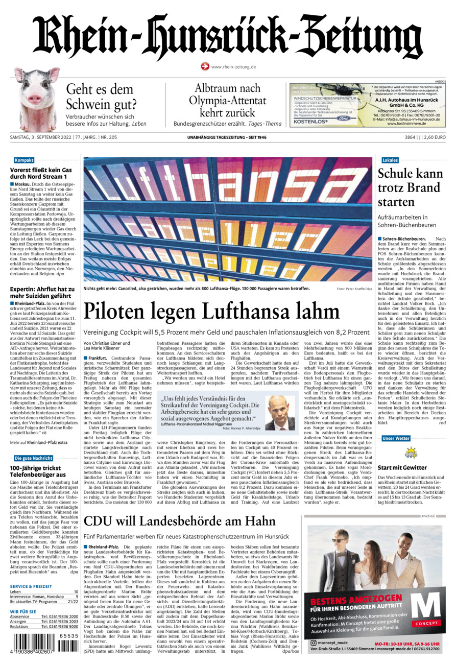Rhein-Hunsrück-Zeitung vom Samstag, 03.09.2022