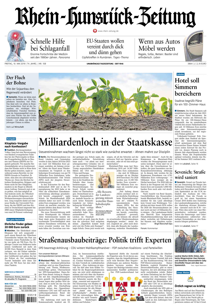 Rhein-Hunsrück-Zeitung vom Freitag, 10.05.2019