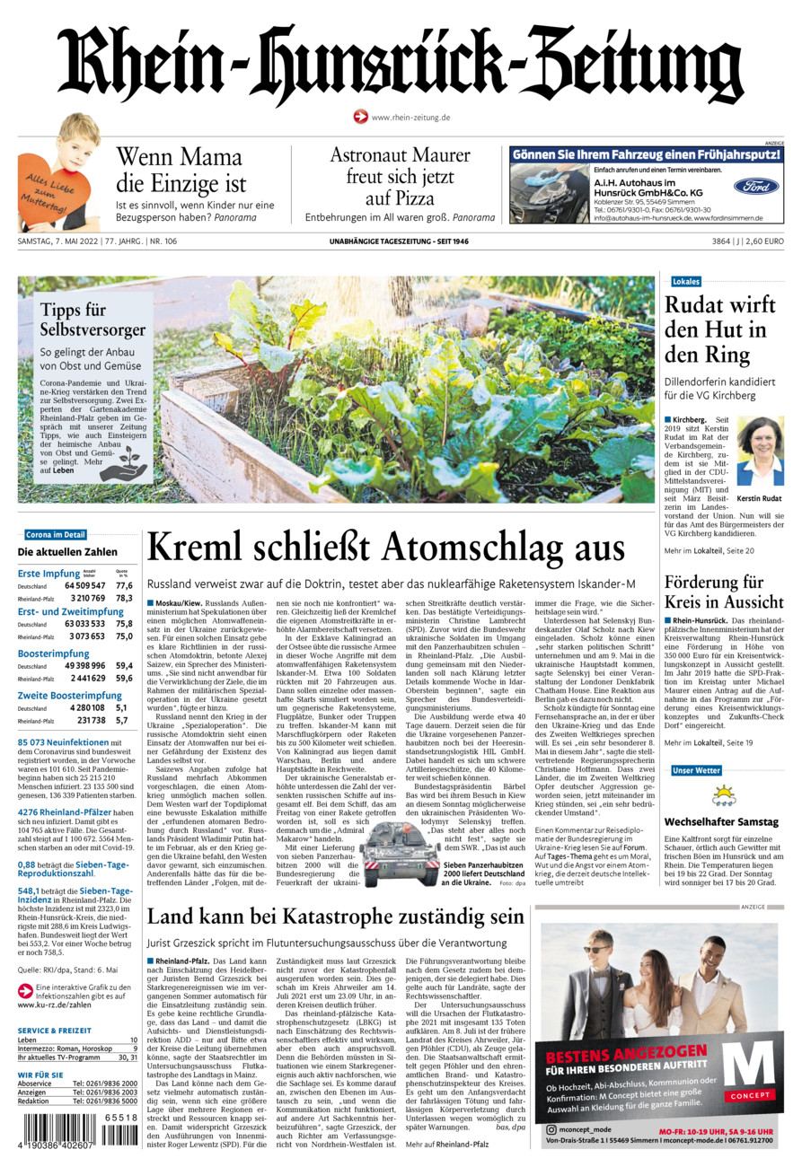 Rhein-Hunsrück-Zeitung vom Samstag, 07.05.2022