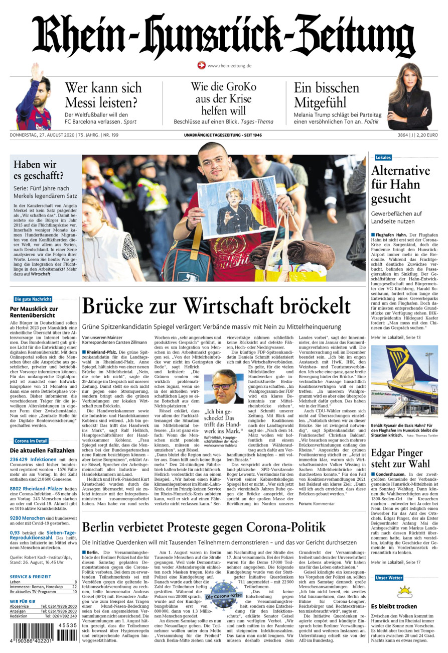 Rhein-Hunsrück-Zeitung vom Donnerstag, 27.08.2020