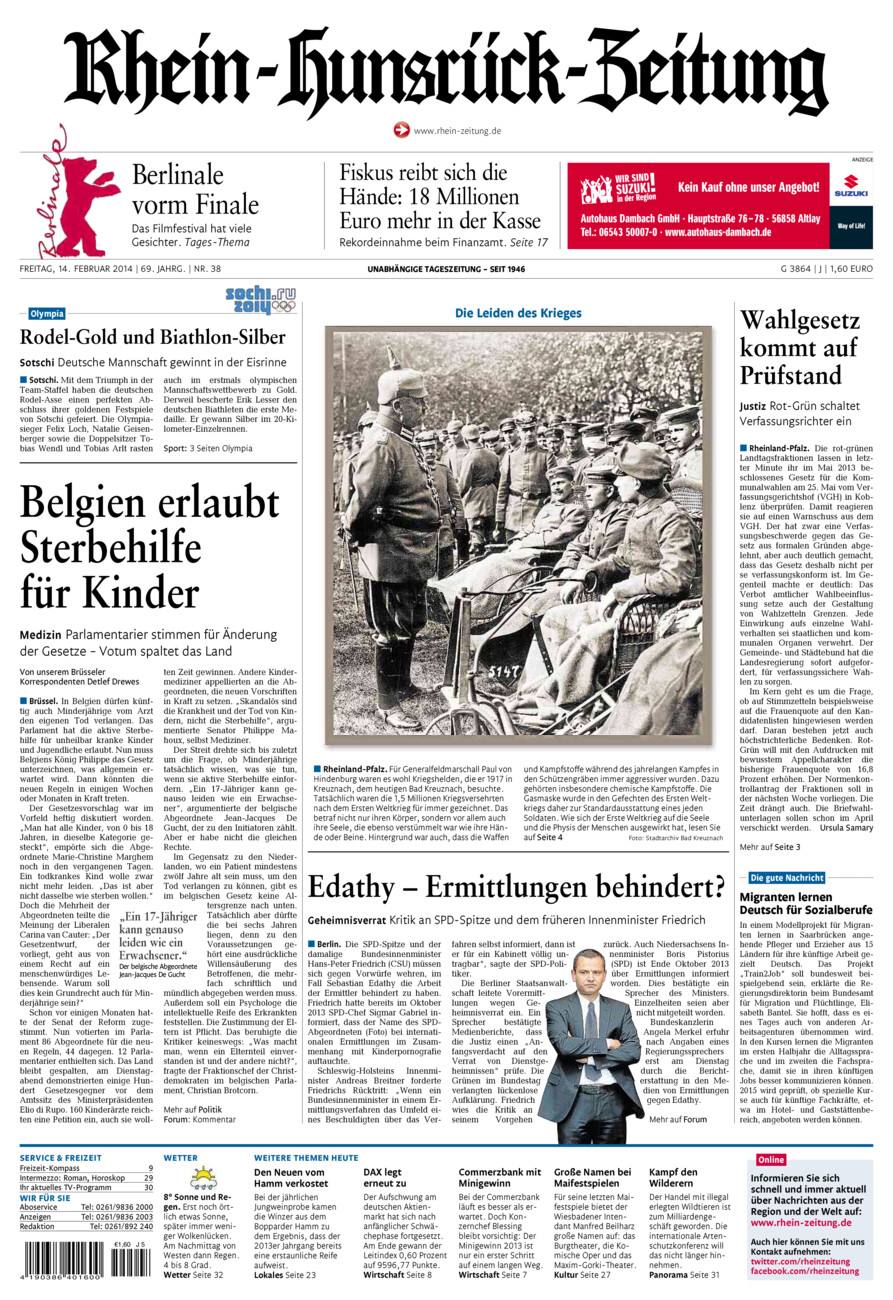 Rhein-Hunsrück-Zeitung vom Freitag, 14.02.2014