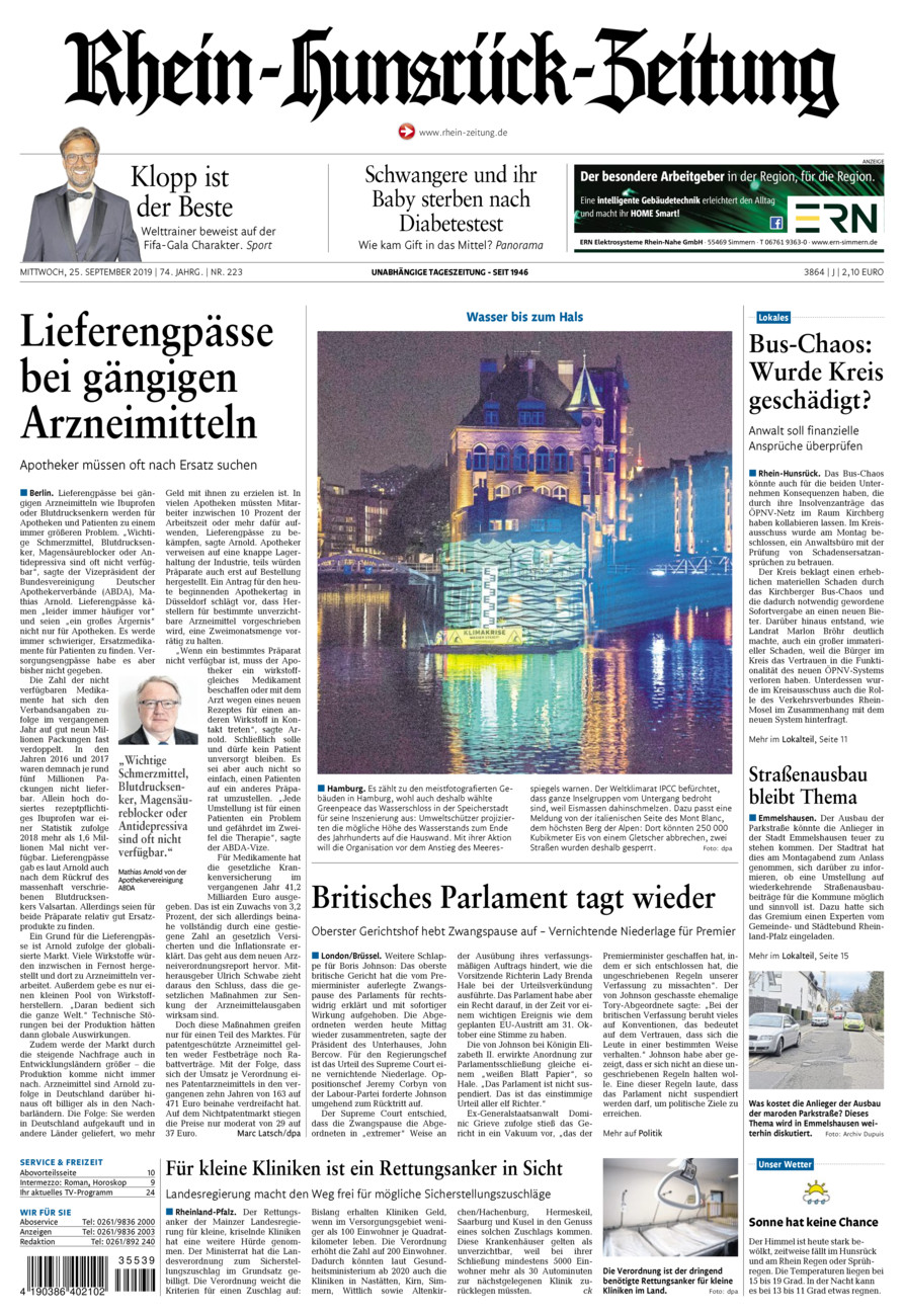 Rhein-Hunsrück-Zeitung vom Mittwoch, 25.09.2019