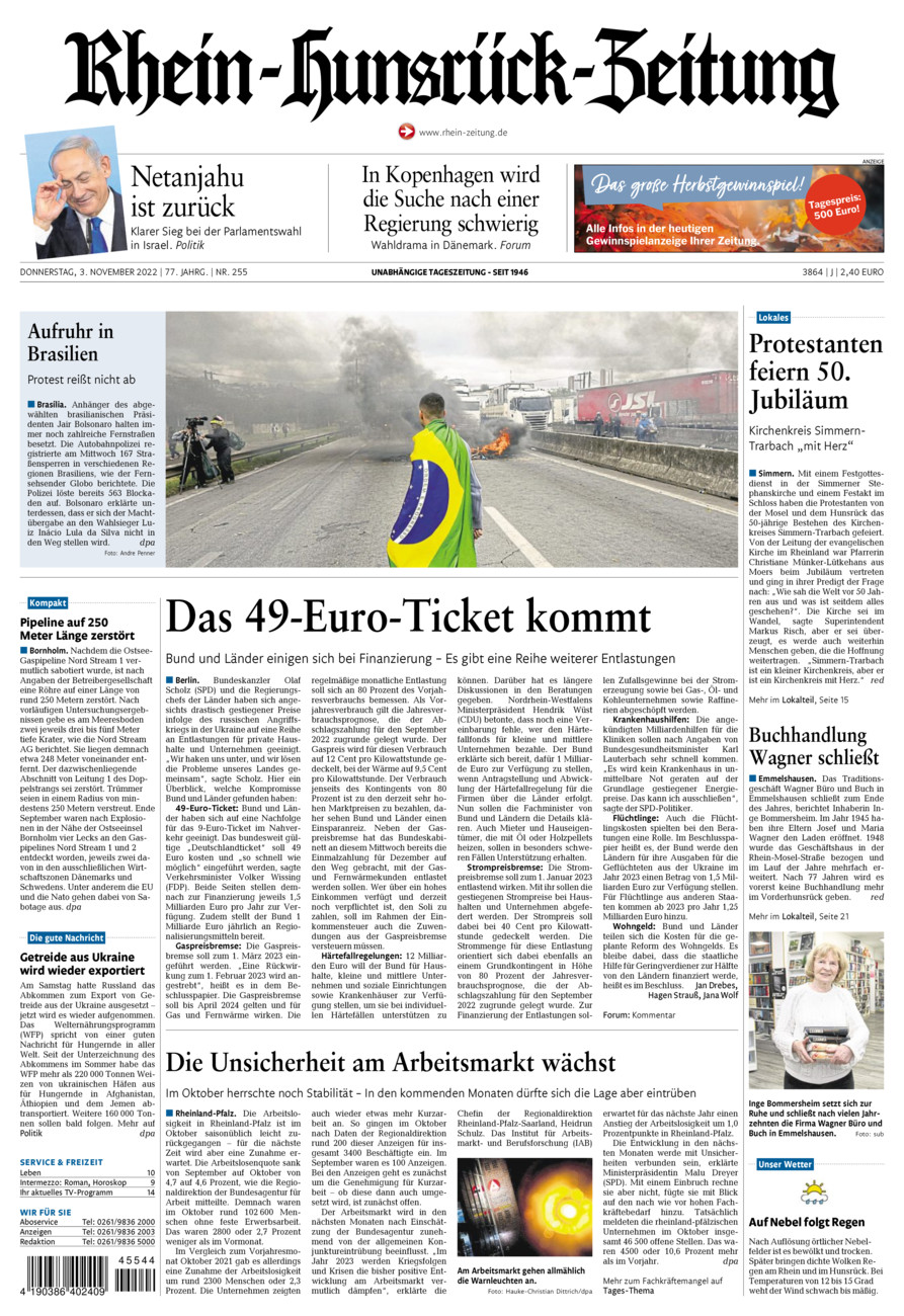 Rhein-Hunsrück-Zeitung vom Donnerstag, 03.11.2022