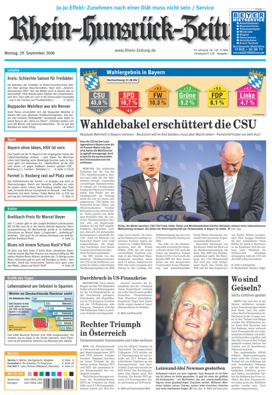 Rhein-Hunsrück-Zeitung vom Montag, 29.09.2008