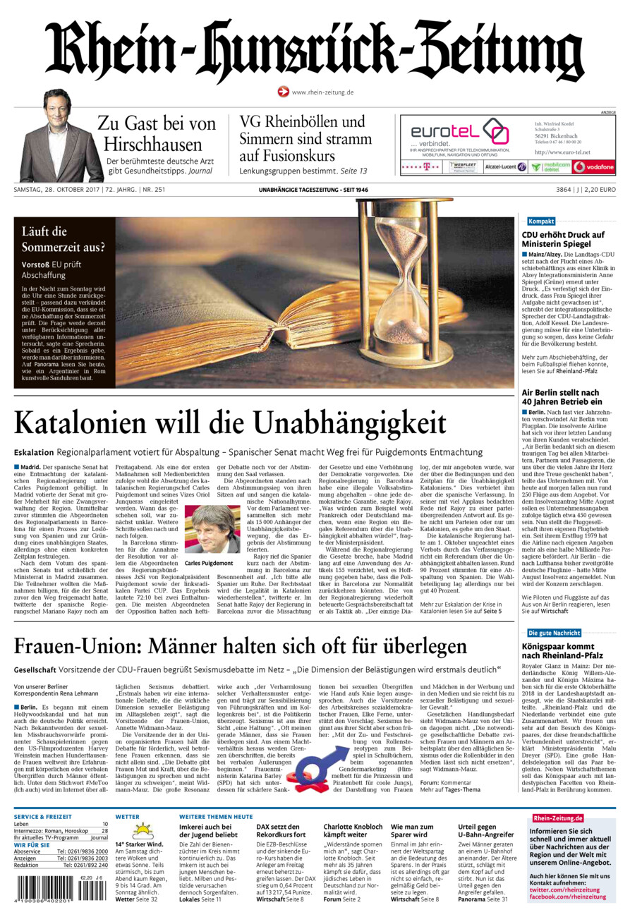 Rhein-Hunsrück-Zeitung vom Samstag, 28.10.2017