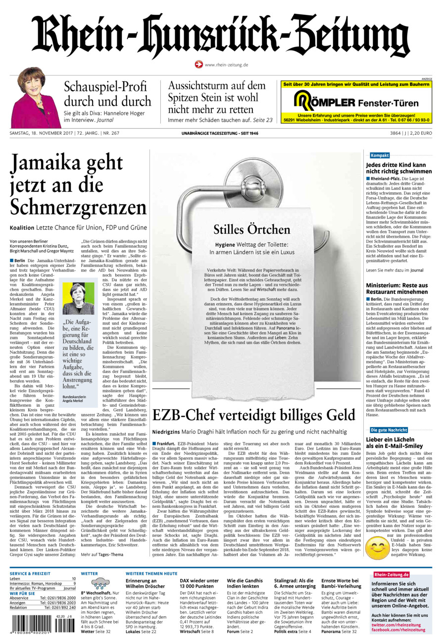 Rhein-Hunsrück-Zeitung vom Samstag, 18.11.2017