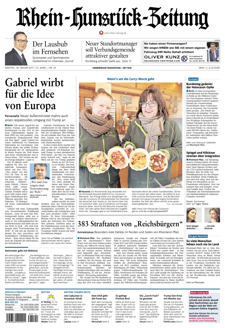 Rhein-Hunsrück-Zeitung vom Samstag, 28.01.2017