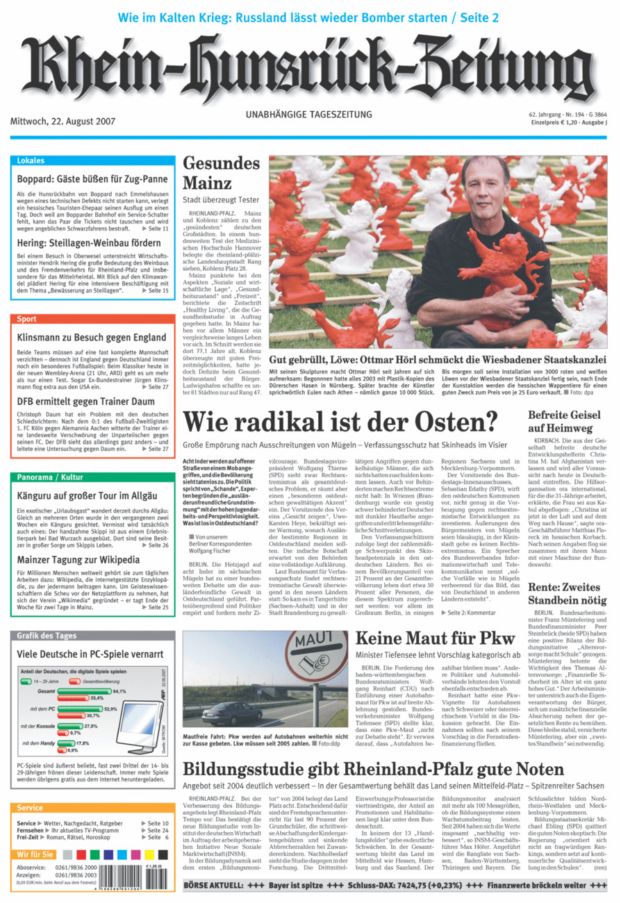 Rhein-Hunsrück-Zeitung vom Mittwoch, 22.08.2007