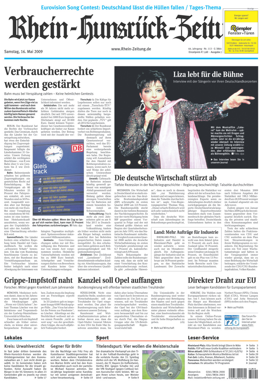Rhein-Hunsrück-Zeitung vom Samstag, 16.05.2009