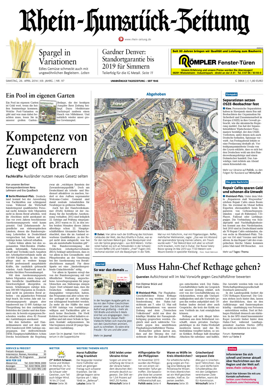 Rhein-Hunsrück-Zeitung vom Samstag, 26.04.2014