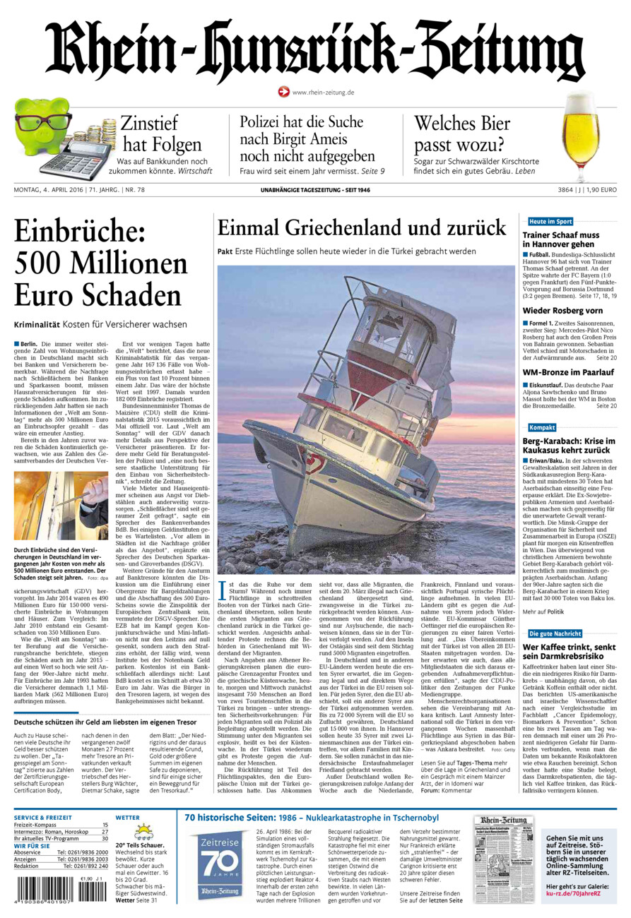 Rhein-Hunsrück-Zeitung vom Montag, 04.04.2016