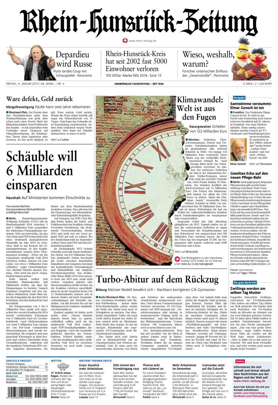 Rhein-Hunsrück-Zeitung vom Freitag, 04.01.2013