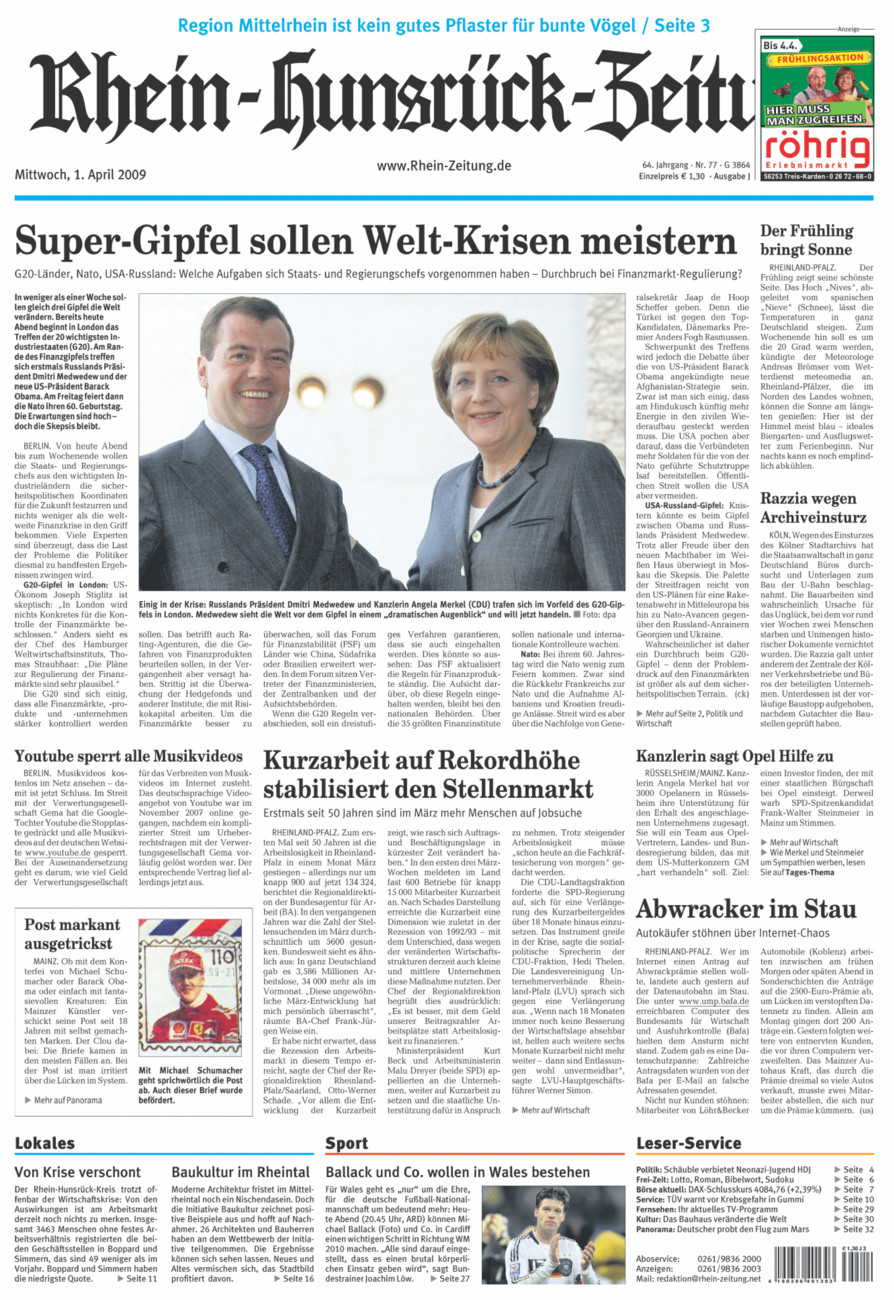 Rhein-Hunsrück-Zeitung vom Mittwoch, 01.04.2009