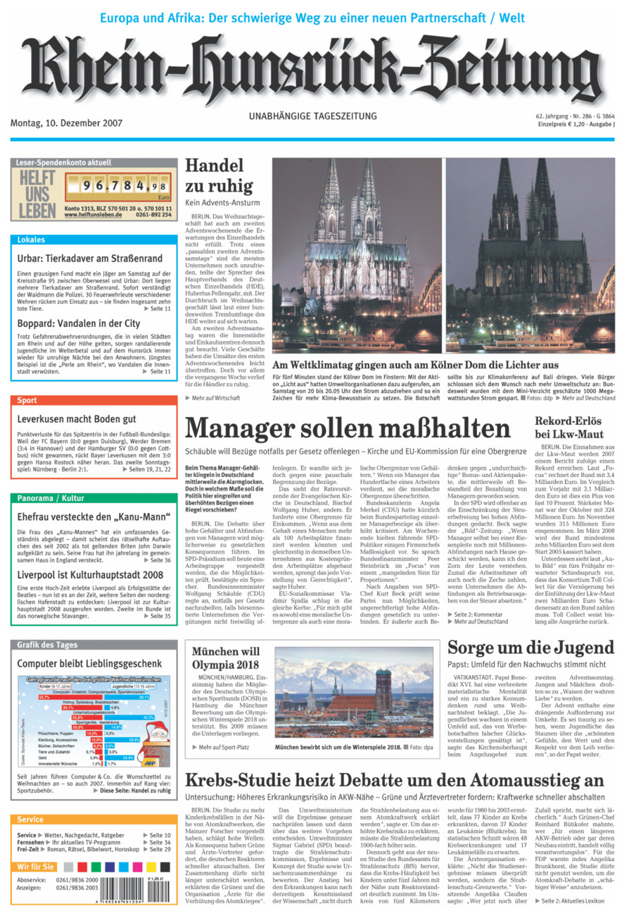 Rhein-Hunsrück-Zeitung vom Montag, 10.12.2007