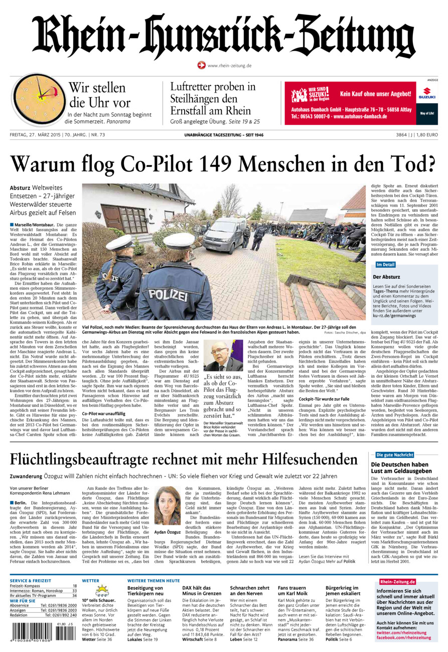 Rhein-Hunsrück-Zeitung vom Freitag, 27.03.2015