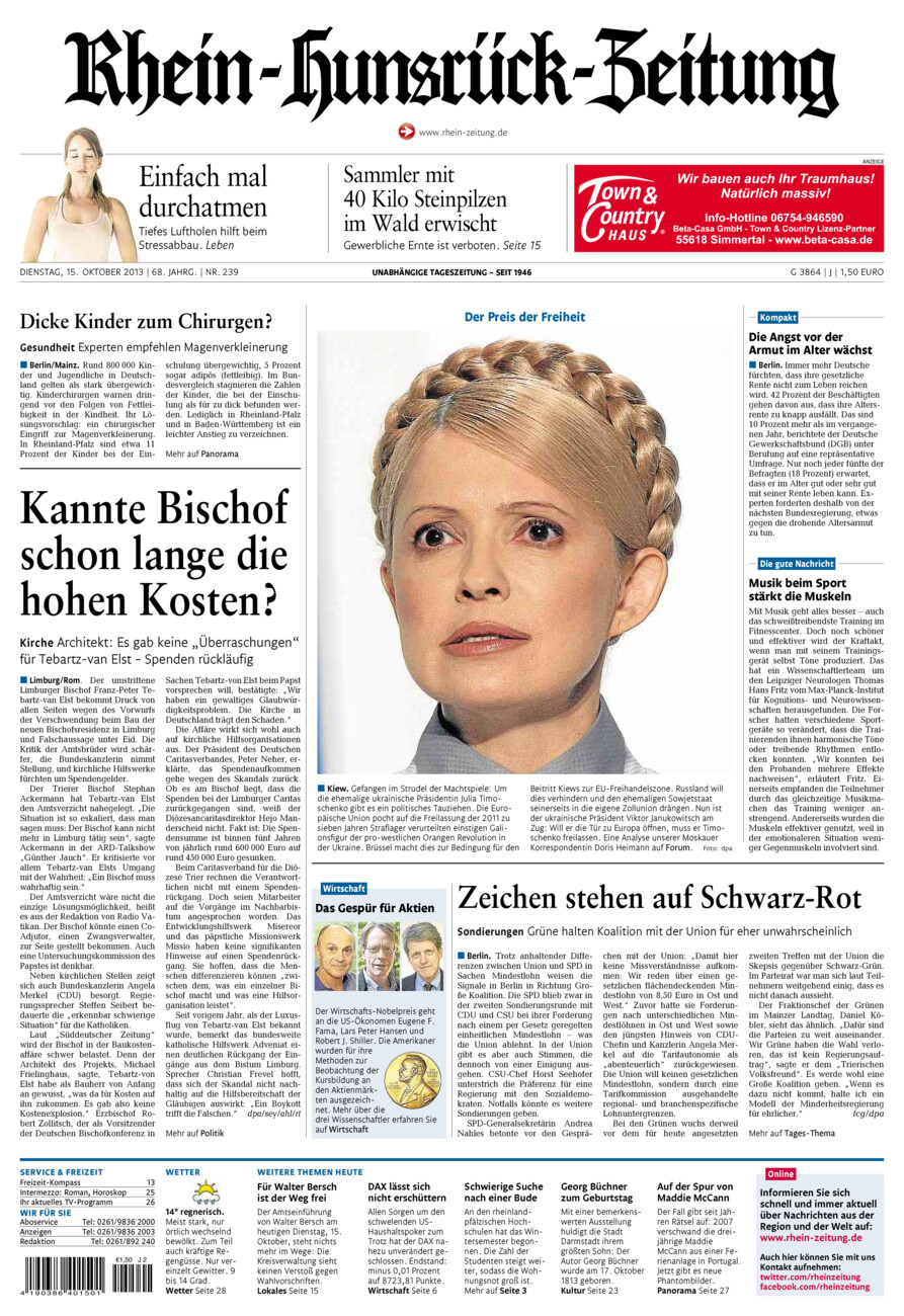 Rhein-Hunsrück-Zeitung vom Dienstag, 15.10.2013