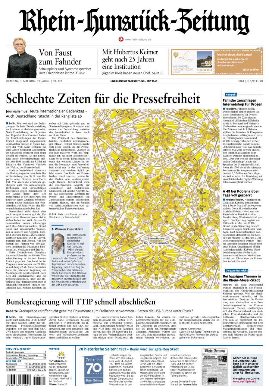 Rhein-Hunsrück-Zeitung vom Dienstag, 03.05.2016
