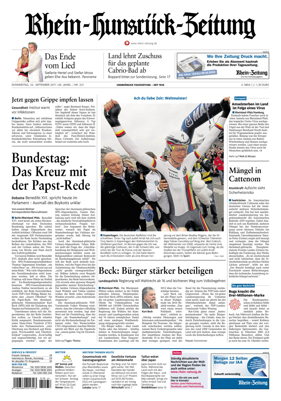 Rhein-Hunsrück-Zeitung vom Donnerstag, 22.09.2011