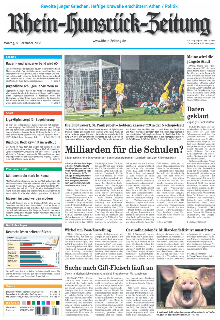 Rhein-Hunsrück-Zeitung vom Montag, 08.12.2008