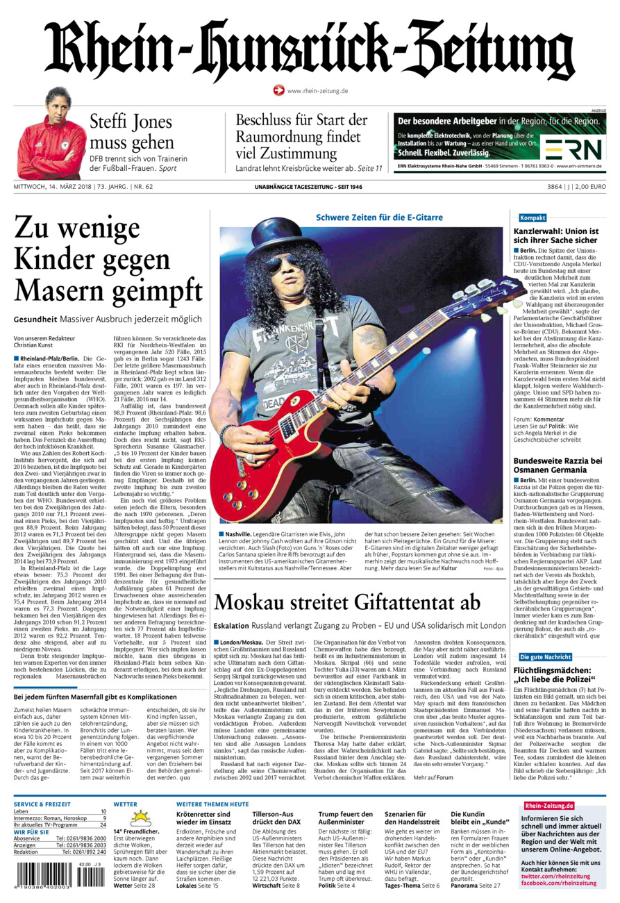 Rhein-Hunsrück-Zeitung vom Mittwoch, 14.03.2018