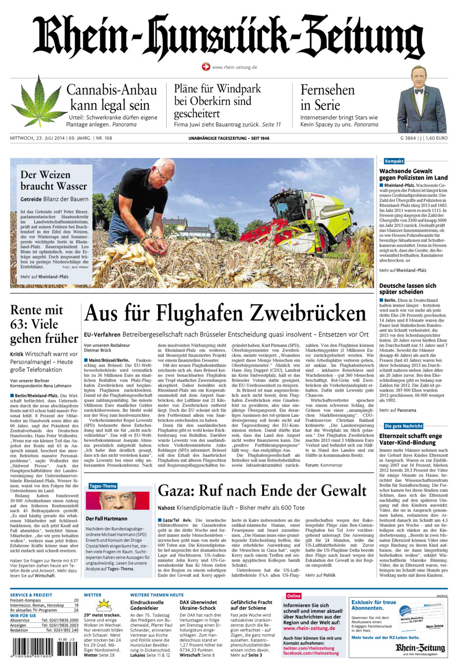 Rhein-Hunsrück-Zeitung vom Mittwoch, 23.07.2014