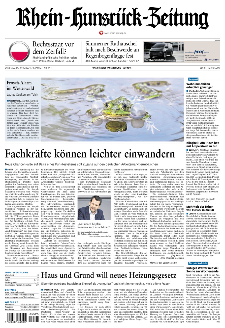 Rhein-Hunsrück-Zeitung vom Samstag, 24.06.2023