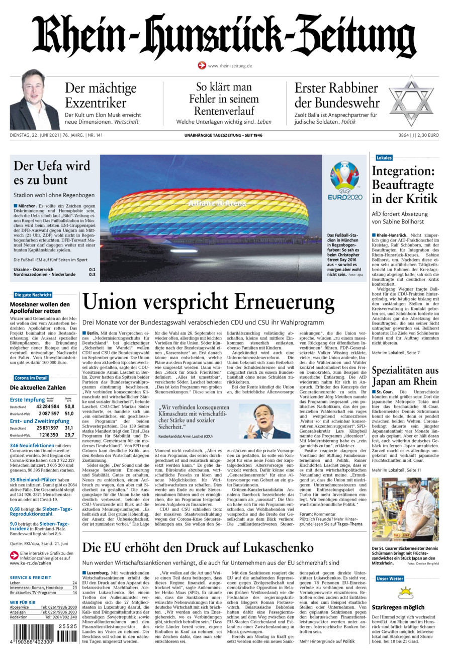 Rhein-Hunsrück-Zeitung vom Dienstag, 22.06.2021