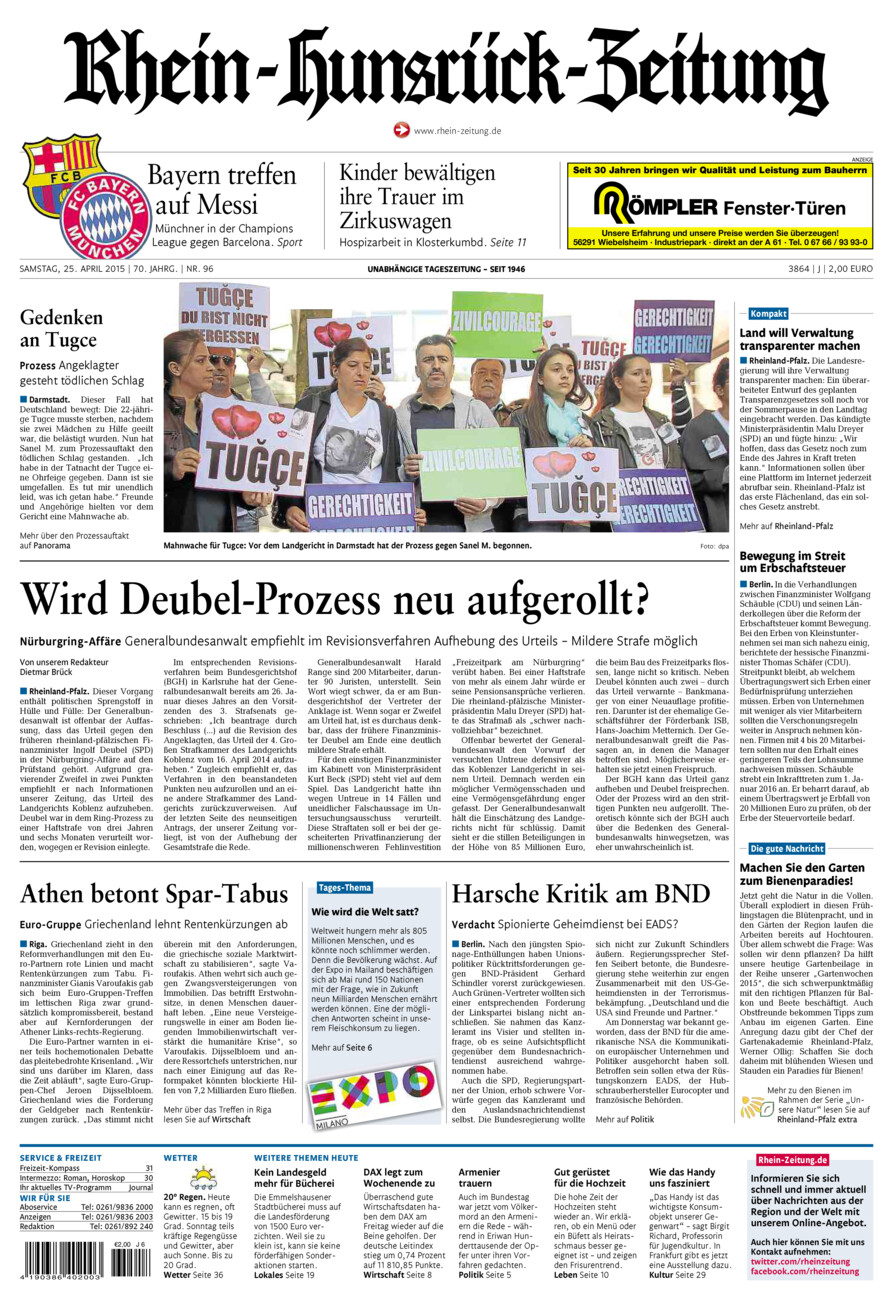 Rhein-Hunsrück-Zeitung vom Samstag, 25.04.2015