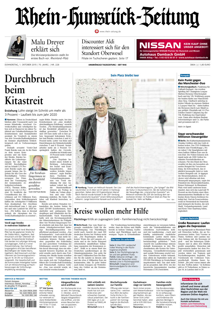 Rhein-Hunsrück-Zeitung vom Donnerstag, 01.10.2015