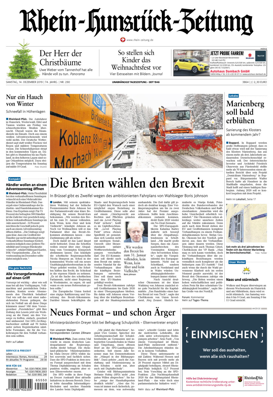 Rhein-Hunsrück-Zeitung vom Samstag, 14.12.2019